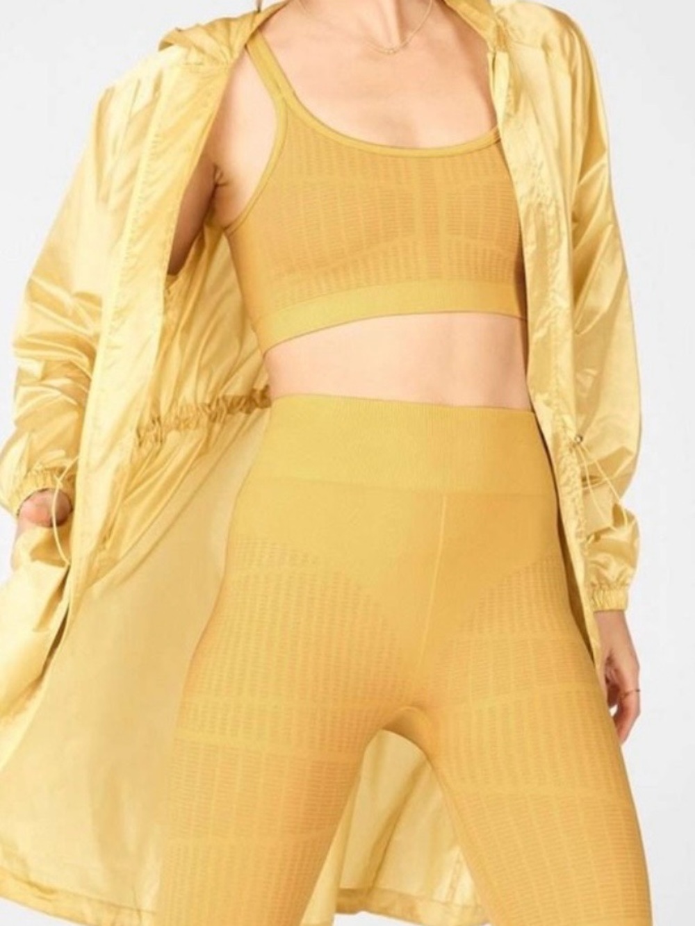 Fabletics Set Seamless Jacquard Legging & Sports Bra Top Yellow Mustard NWT
